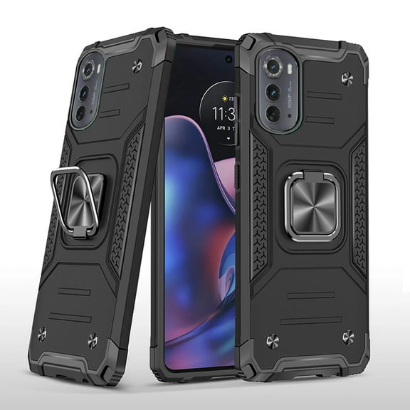 For Motorola Moto Edge (2022) Armor Hybrid with Ring Holder Kickstand Shockproof Heavy-Duty Durable Rugged Dual Layer Cover ,Xpm Phone Case [ Black ]