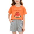 thumbnail image 2 of BXJX Girls Summer Outfit Sets, Crew Neck 2PC Knitted Short Sleeve T-Shirts and Shorts Sets Orange Size 3-4 T, 2 of 5