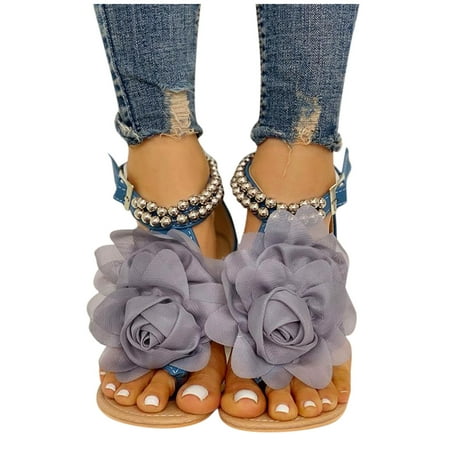 

BRISEZZS Flat Sandals for Women- Open Toe Boho Casual Plus Roman Summer Sandals #779 Blue