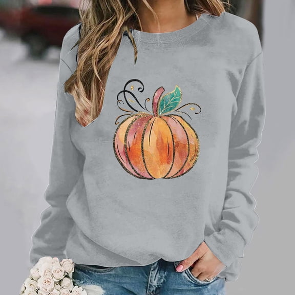 NSLGXD Halloween Sweatshirts Women Plus Size Pumpkin Graphic Pullovers Fall Going Out Round Neck Long Sleeve Shirt Tops Halloween Costumes S-2XL