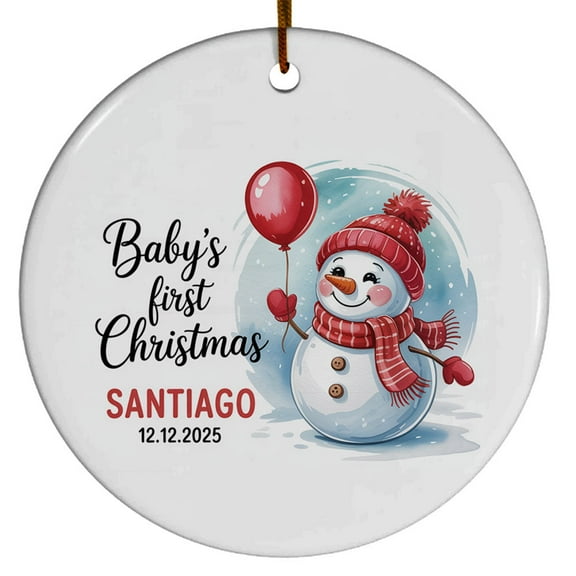 Baby Snowman First Christmas Ceramic Ornament 2025, Cute Snowman Christmas Ornament Gift for Baby's 1st, Customized Baby Name & Birthday Keepsake Christmas Ornament, Xmas Gift