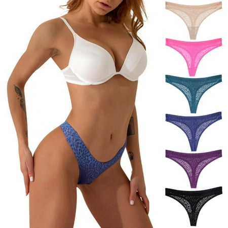 

6 Pack Lace Mesh Panties for Women G-String Breathable Thongs Underwear Low-Rise Hollow Out Hipster Panties
