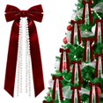 thumbnail image 2 of Christmas Velvet Bow Ornaments, 10.23X5.11X0.98" Hanging Xmas Tree Decoration with Pearl Chain, Pearl Tassel Ribbon Pendant, Holiday Wreath Decor, Farmhouse Home Accents, Winter Decor for Mantel, 2 of 7