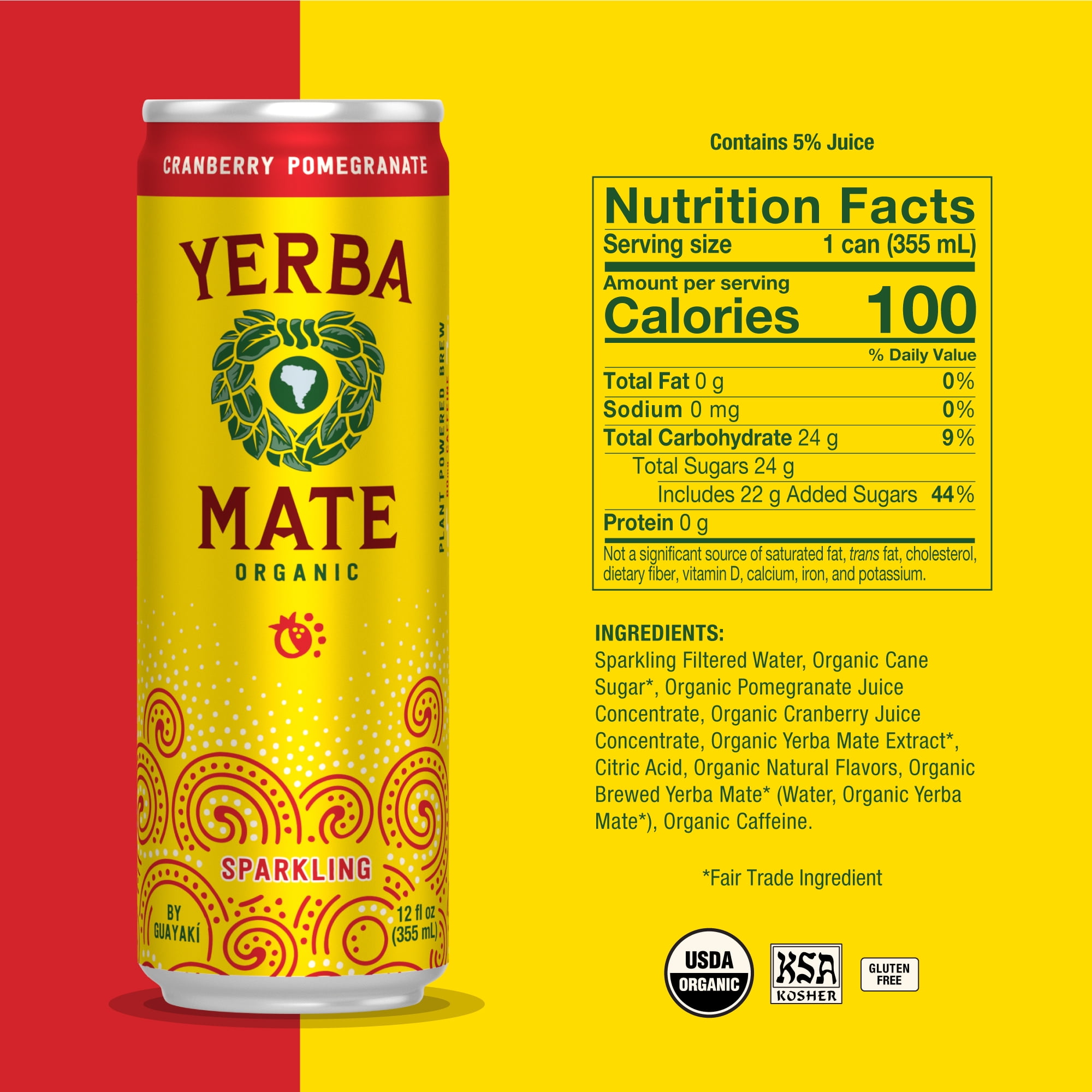 Guayakí Yerba Mate, Organic Sparkling Cranberry Pomegranate, 80mg Natural Plant Based Caffeine, Smooth Energy & Focus, Carbonated, 12 Oz (Pack of 12)