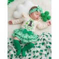 thumbnail image 5 of BemeyourBBs Newborn Baby Girl My  First St Patricks Day Outfits Irish Spring Clothes Clover Letter Print Long Sleeve Romper Plaid Ruffles Skirt Set Headband Socks 4Pcs Set, 5 of 9