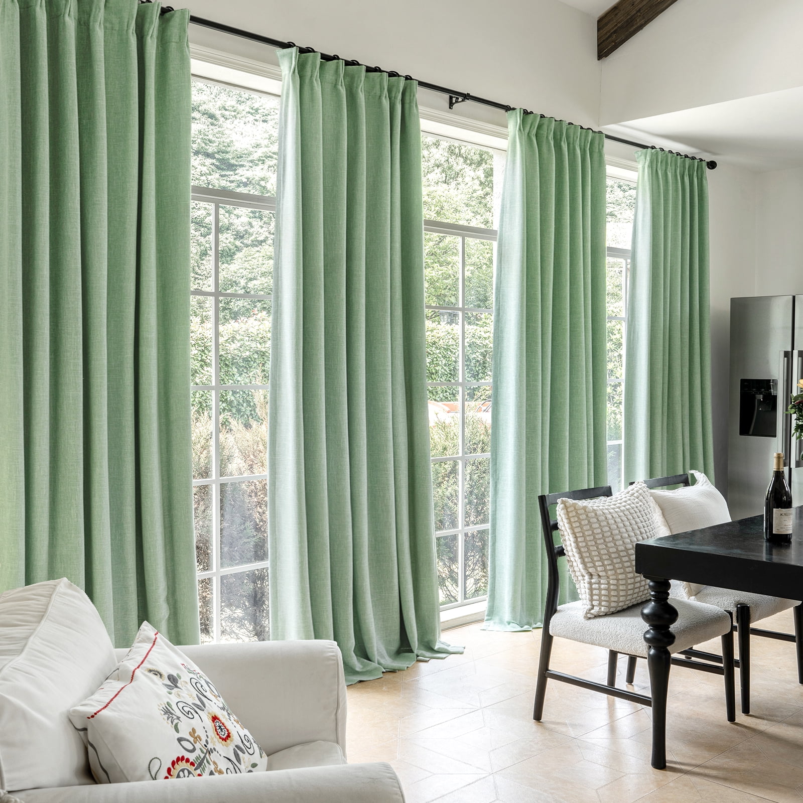 Nalqet Linen Pinch Pleated Full Blackout Curtains for Bedroom - 2 Pages Black Out Grass Green Curtains 102 Inch Long 2 Panel for Living Room Darkening Thermal Window Curtain Drapes with 16pc Hooks