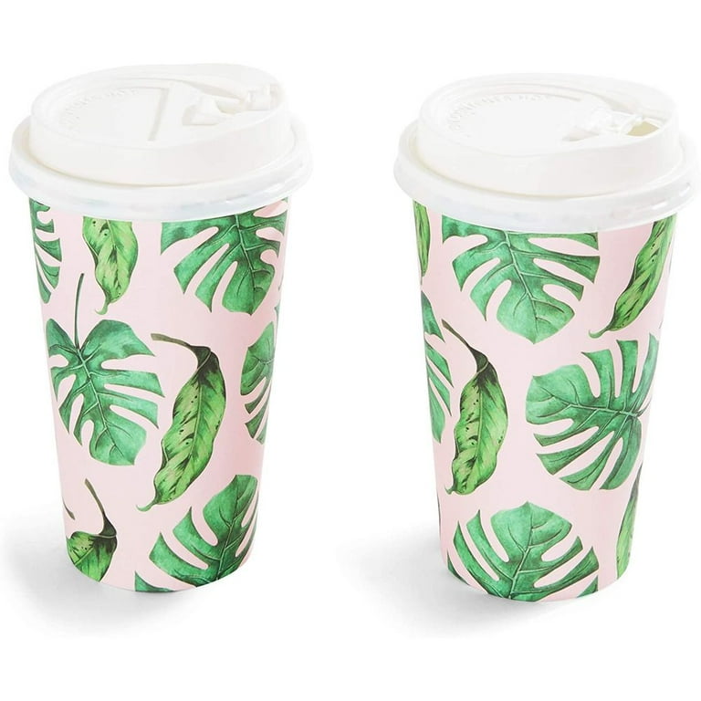 48 Pack Pastel Insulted Disposable Coffee Cups with Lids, 16 oz Paper Cup  for to Go Hot Drink with Sleeves Holder, 4 Colors 