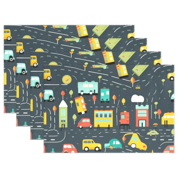 Cars Road 12×18 inch Placemats Heat Resistant Washable Foldable Rectangular Placemats Set Decoration Indoor Outdoor for Kitchen Dining Table 1PC
