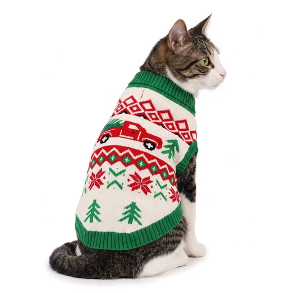 Vibrant Life Holiday Christmas Tree Truck Sweater for Dogs and Cats, Multicolor, S