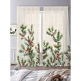 thumbnail image 2 of Christmas Sheer Curtains 96 Inch Length 2 Panels Set, Xmas Botanical Pine Needle Berry Rustic Voile Window Treatment Semi Sheer Long Curtains Drapes for Bedroom/Living Room/Kitchen 52"x96"x2, 2 of 7
