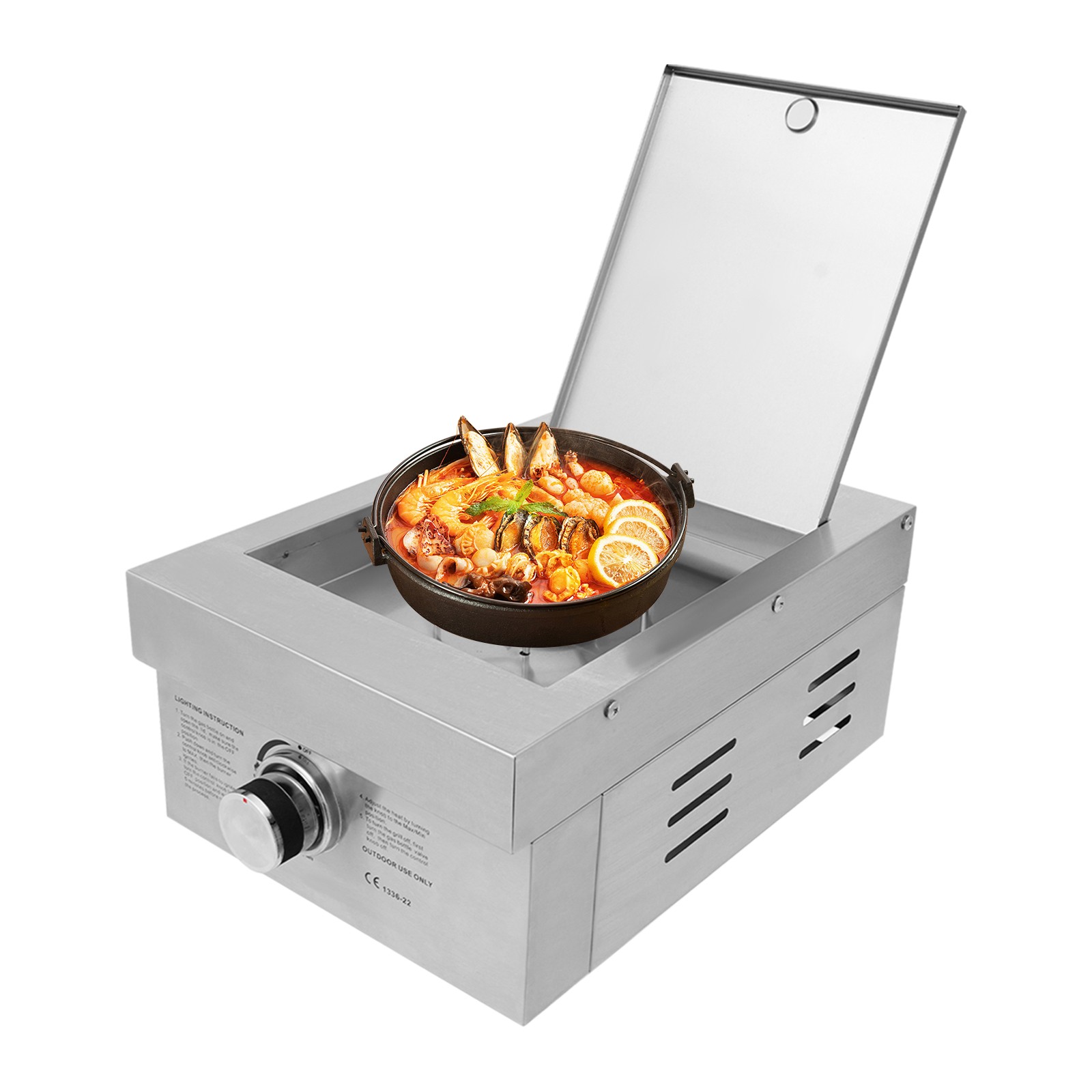 304 Stainless Steel Gas Stove, Grilling Side Burners Propane Single Burner with Cover, 3.5kW High Power Built-in Cooktop for Outdoor Kitchen & BBQ