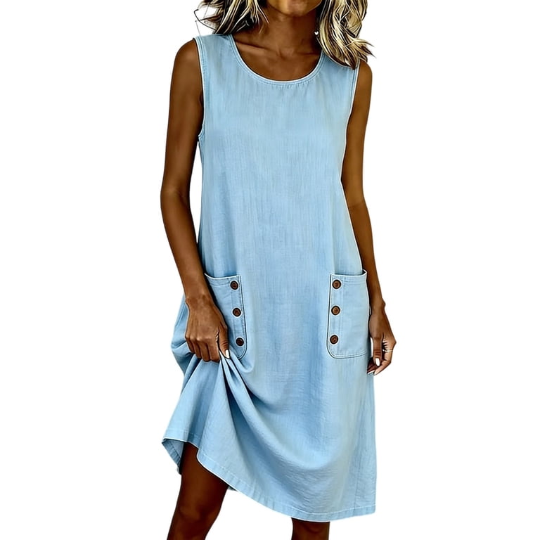 lightweight denim midi dress Summer Dresses Women's Solid Denim Midi Dress V Neck Short Sleeve  Lightweight Casual Summer Outfit Soft Stretchy Comfortable Daily Wear Mini  Dark Blue XXL