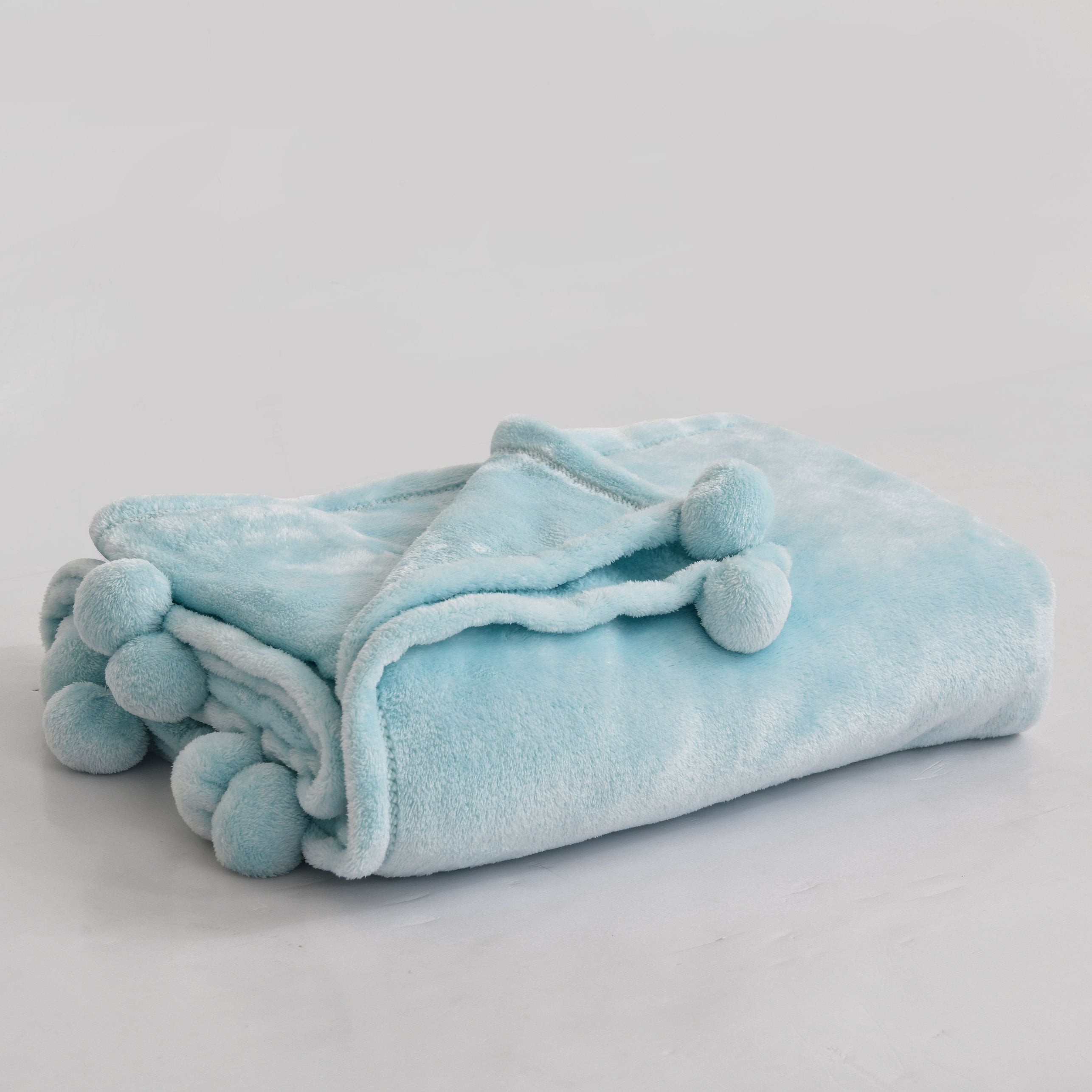 Mainstays Oversized Plush Throw with Poms, Aqua Sparkle, 50"x70