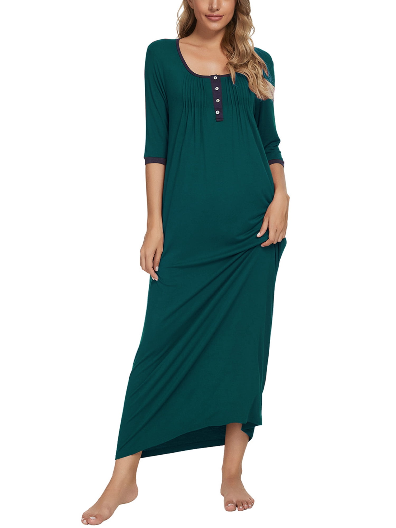 Unique Bargains Womens Sleepwear Lounge Dress with Pockets Nightshirt Pajama Nightgown
