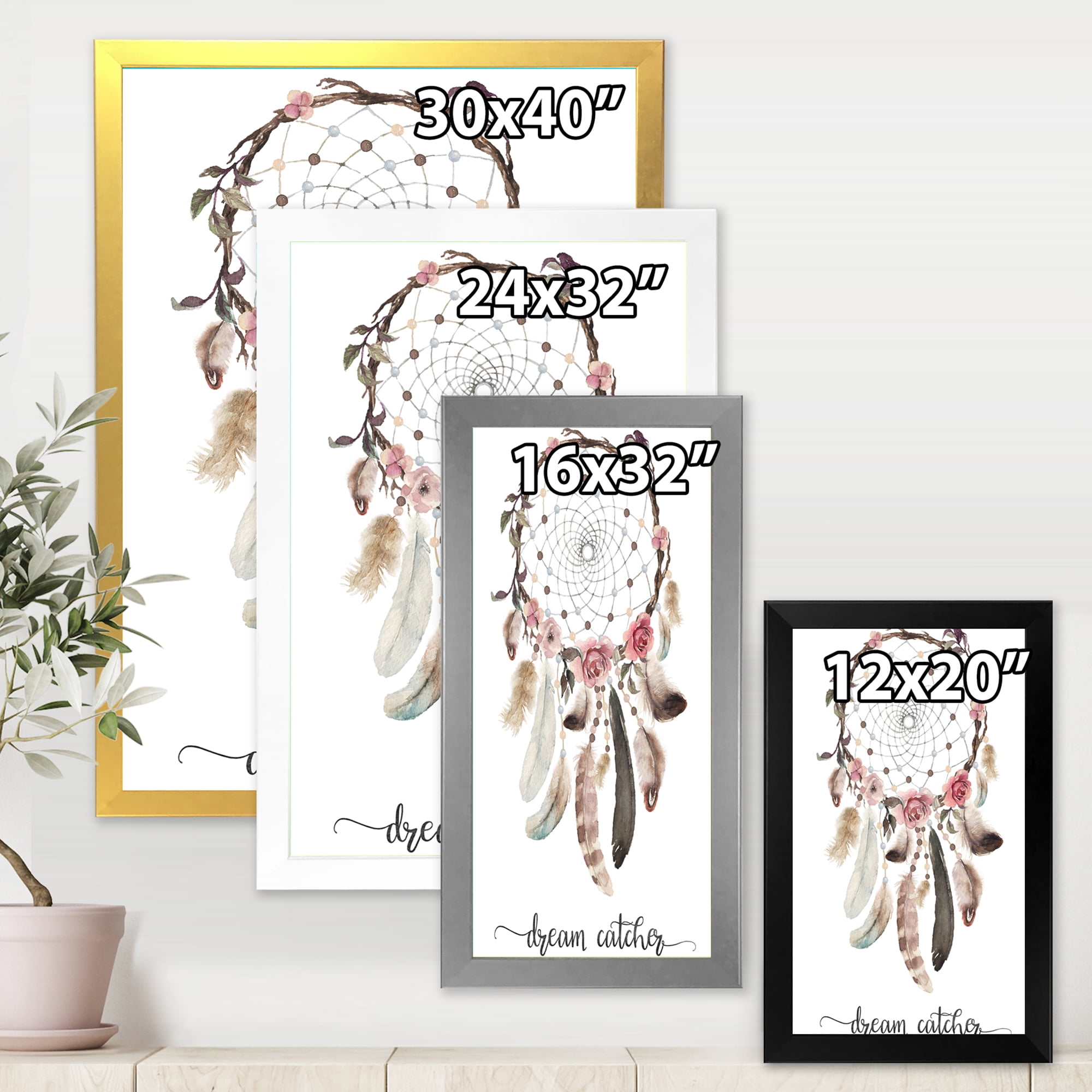 Designart 'Dream Catcher Made With Ethnic Feathers' Bohemian & Eclectic Framed Art Print