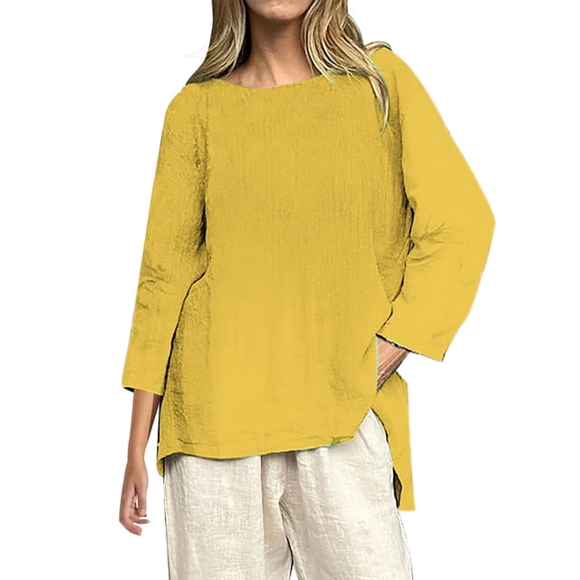 WZXFASHION T-Shirts Décontractés à Manches 3/4 pour Femmes, Col Rond, Coton, Liquidation
