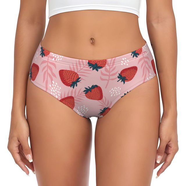 Balery Strawberries Ropa Interior de Algodón para Mujer con Dibujo – Braguitas Cómodas y Elásticas, Estilo Clásico-Small