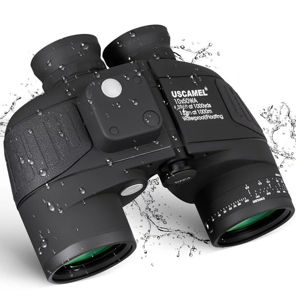 USCAMEL 10X50 Marine Binoculars for Adults, FMC BAK4 Binoculars with Rangefinder Compass, Nitrogen Filled Waterproof Binoculars for Boating Bird Watching Hunting, Black