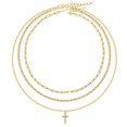 thumbnail image 2 of LuLiaMenton Goldtone Triple Layered Necklace, CZ Cross Pendant Stacked Chain, 2 of 6