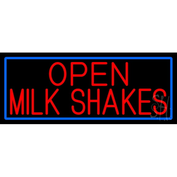 Red Open Milk Shakes With Blue Border LED Neon Sign 10 x 24 - inches, Clear Edge Cut Acrylic Backing, with Dimmer - Bright and Premium built indoor LED Neon Sign for Bar decor.