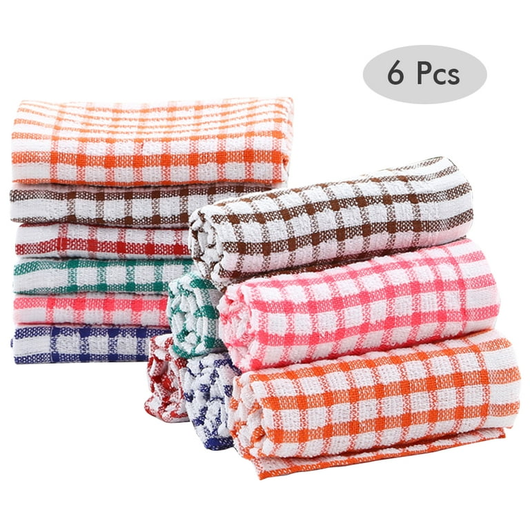 FitBest 6PCS Cotton Jacquard Checked Towel Kitchen Towel Tea Towel 