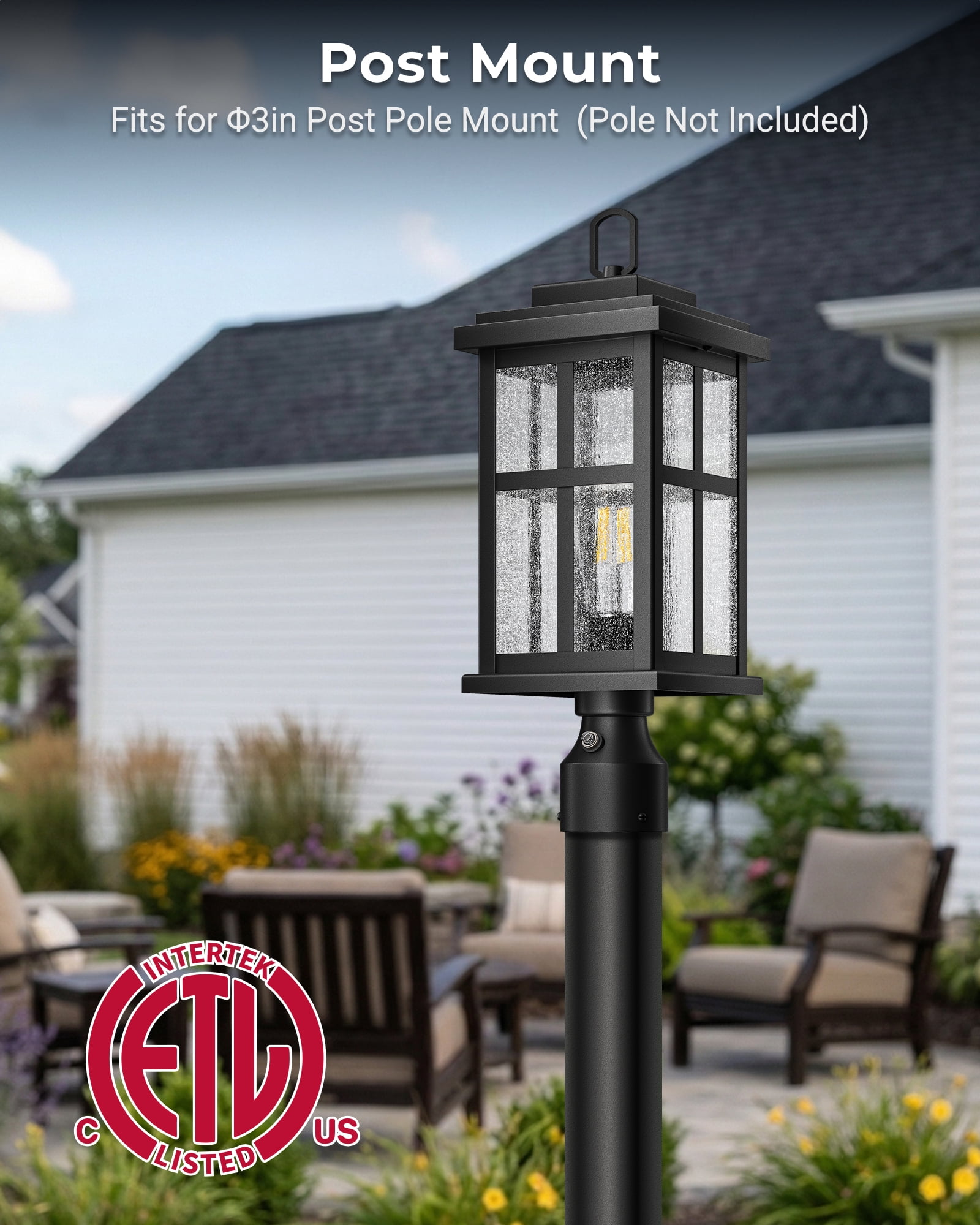 VIANIS Large Black Dusk to Dawn Outdoor Lamp Post Light, Hardwired Modern Outdoor Post Lights with Pier Mount Base, Waterproof Outside Pole Light for House