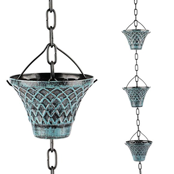 Rain Chain Gutter Downspout Catcher Outside Water Diverter Decorative Garden Rain Cups Chime Home Decor - 8.85 Feet Long