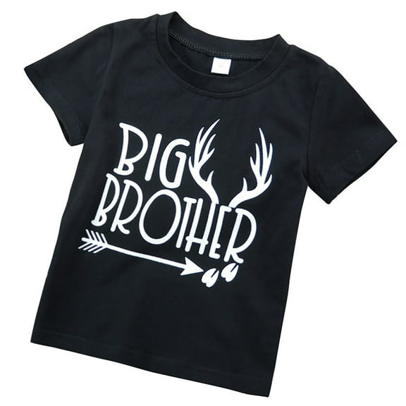 Big Brother Announcement T Shirt Toddler Boys Deer Print Cotton Tees Little Kids Birthday Party Tops Baby Short Sleeve Summer Clothes, Sizes 2T-7T