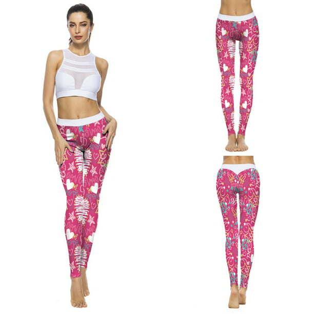 Women Heart Shape Print High Waist Casual Leggings Yoga pants Tights ...