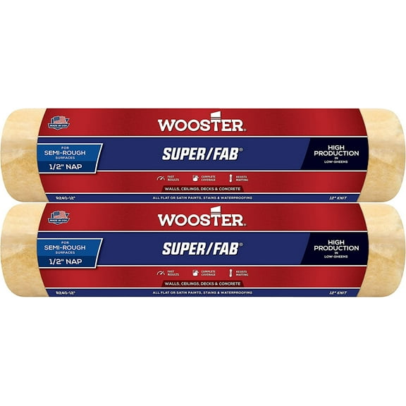 Wooster Genuine 12" Super/Fab 1/2" Nap Roller Cover 2-Pack, R240-12-2PK