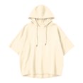 thumbnail image 6 of MOONDU Women's Short Sleeve Hoodie Hooded Sweatshirt Drawstring Pullover Solid Color Loose Fit Casual Summer Top for Gym Yoga Everyday Wear 8 Colors S-XXL, 6 of 7