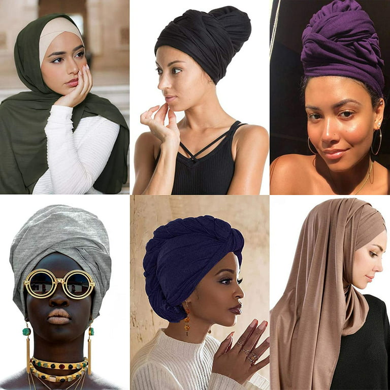 6 Pieces Stretch Head Wrap Hair Scarf Headband Jersey Turban Knit Headwraps  Urban Hair Wrap Solid Color Ultra Soft Extra Long Breathable Head Band Tie  for Women