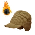 thumbnail image 2 of Hat with Brim Ear Flaps Winter Beanie Blocking Knitted Hats Fleece Lined Ski Cap Wool Beanie Coldshield Trapper Knitted hat Knit Beanie Hats with Visor & Ear Flaps Beanie for Men Women I, 2 of 9