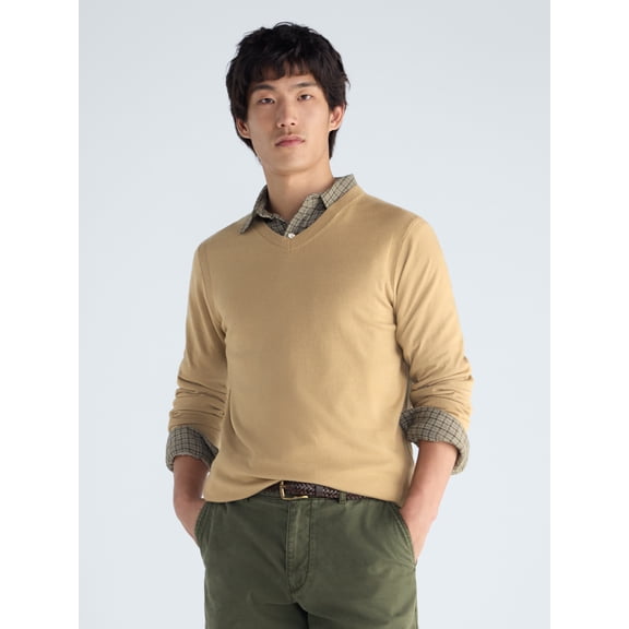 Free Assembly Men's V-Neck Sweater with Long Sleeves, Midweight, Sizes XS-3XLT