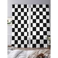thumbnail image 3 of Black And White Color Blocks Sheer Curtains 2 Panels Set Plaid Abstract Modern Sheer Window Curtains Light Filtering Rod Pocket Voile Drapes for Bedroom Living Room 52"X84", 3 of 8