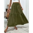 thumbnail image 5 of WTOBBY Women's Solid Color A-Line Pocket Skirt Elastic Waist Pleated Maxi Skirt Casual Summer Beach Skirt with Contrast Splicing Panel and Drawstring Waist,Army Green L, 5 of 5