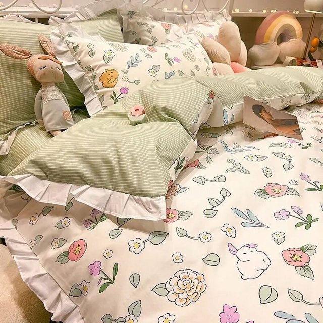 Sanrio Cartoon Hello Kitty Pure Cotton Four-piece Set Cute Princess Style Bed Sheet Quilt Cover Pillowcase Three-piece Gift Set RJ