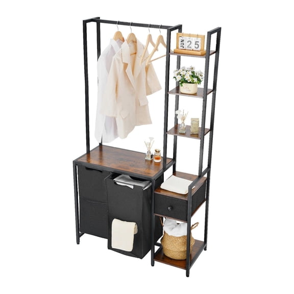 Laundry Sorter with Rack, 3 Tier Hamper, Tall Laundry Basket with Shelves & Drawers - 600D Oxford Cloth Bags, Freestanding Storage for Clothes