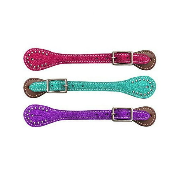 Showman Youth Glitter Leather Spur Straps (Pink)