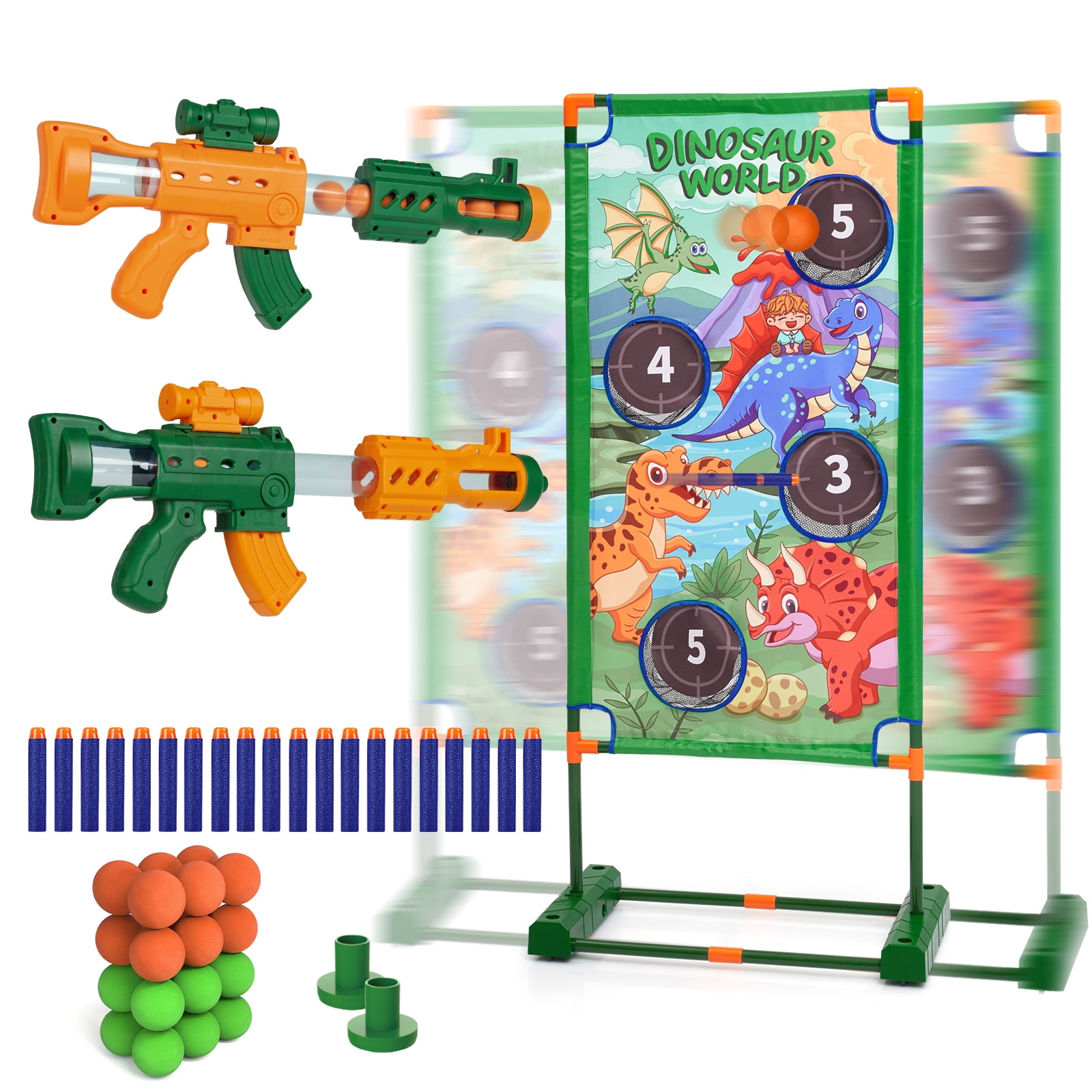 Dinosaur Shooting Game Toys for 5 6 7 8 9 10+Years Old Boys & Girls,2 Foam  Dart Toy Guns and Dinosaur Shooting Practice Target, Indoor Activity Game