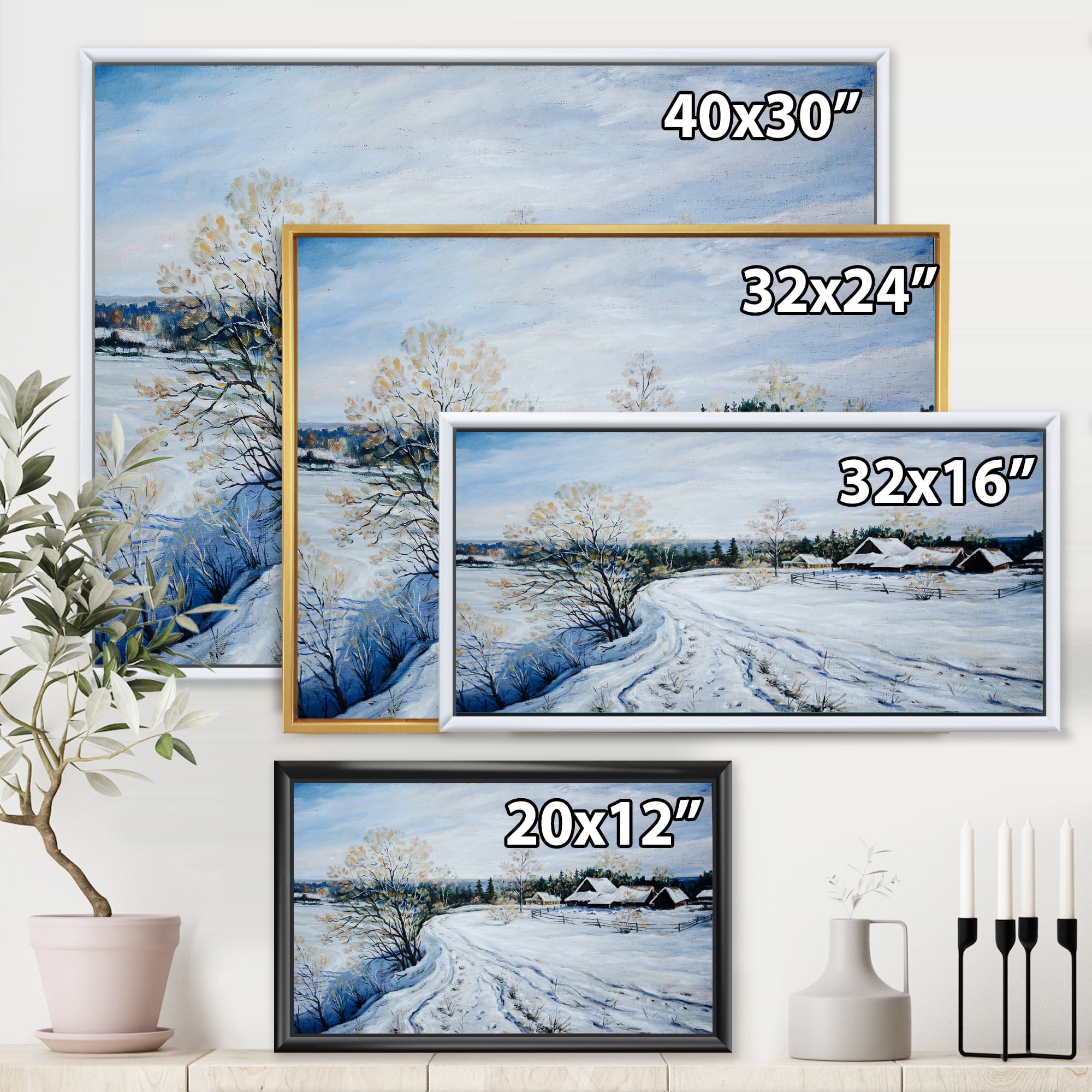 Designart 'Country Road In Winter Times Landscape II' Traditional Framed Canvas Wall Art Print