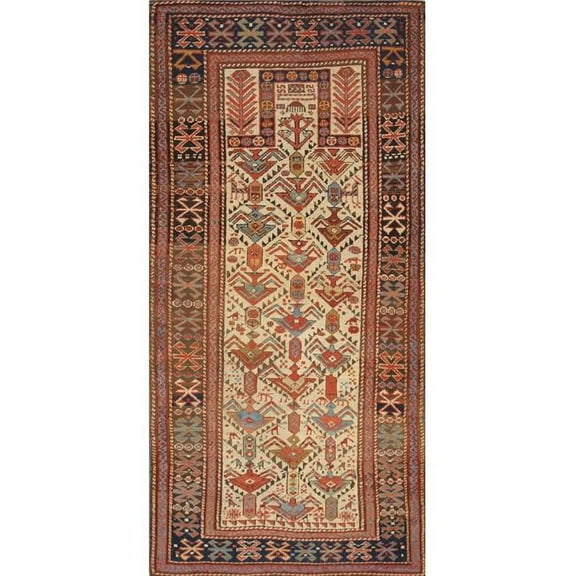 Pasargad Home Antique Azerbaijan Ivory Lamb's Wool Area Rug  2' 7" X 5' 5"