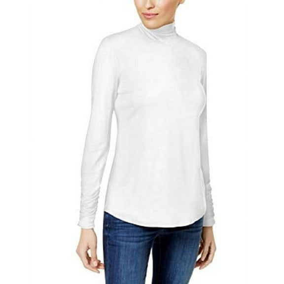 Style&Co Ruched Mock-Neck Top Womens shirt MSRP $26 Beige L