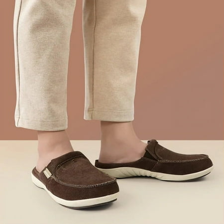 GeckoMan Men s Arch Support Slipper Loafers Plantar Faciitis Canvas House Slipper for Men Indoor Outdoor  Slip On Clog Slides Shoes with Anti-Skid Rubber Sole