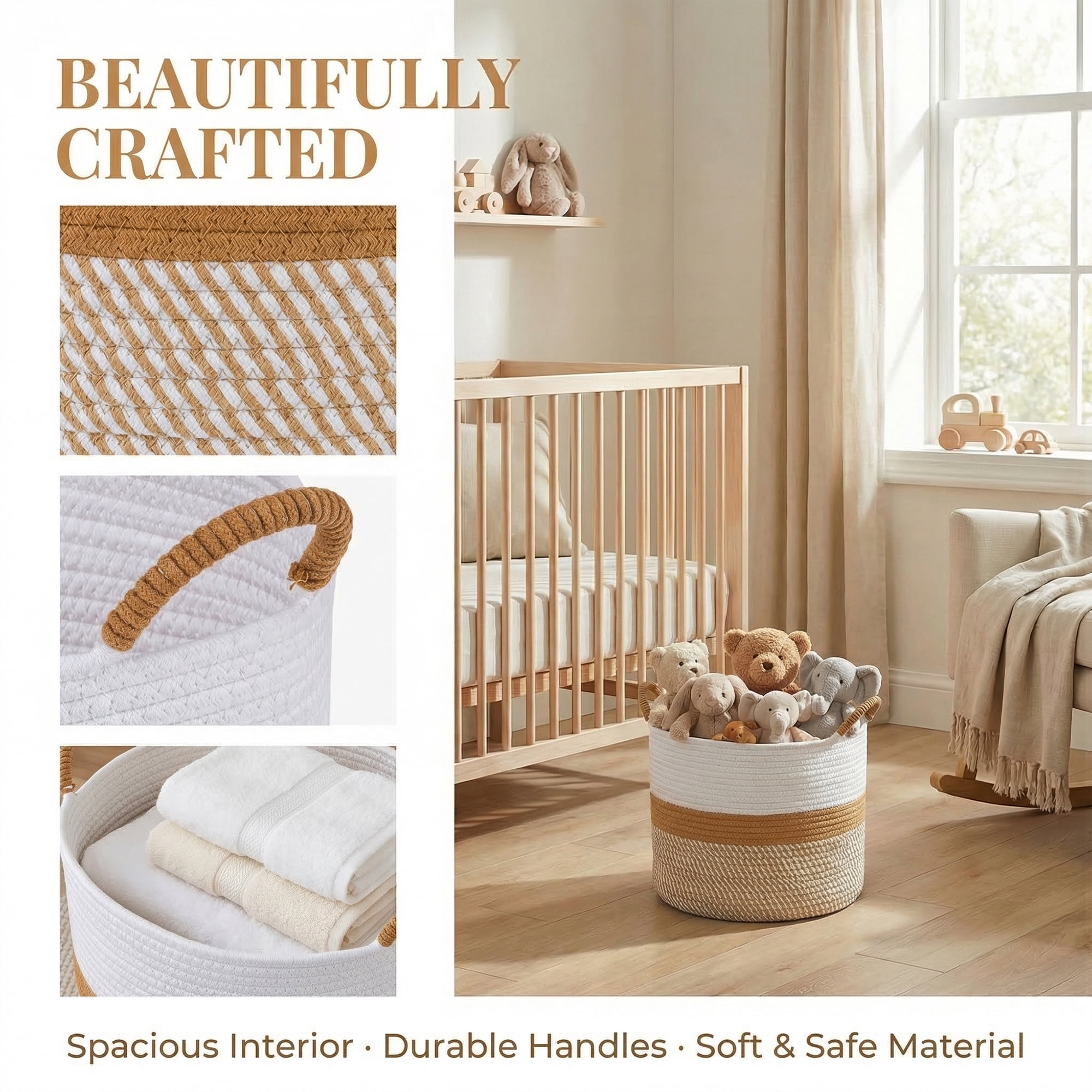 Unique Bargains Multiple Use Woven Storage Bin for Home White Coffee 11.8*11.8*9.4in