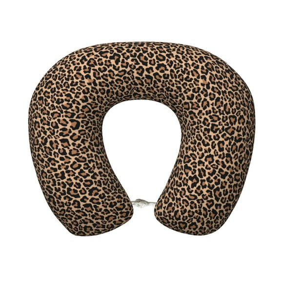 KLL Brown Leopard Pattern Memory Foam Cervical Neck Pillow Versatile U-Shaped Pillows for Home/Office/Camping/Travelling/Soft Washable Cover