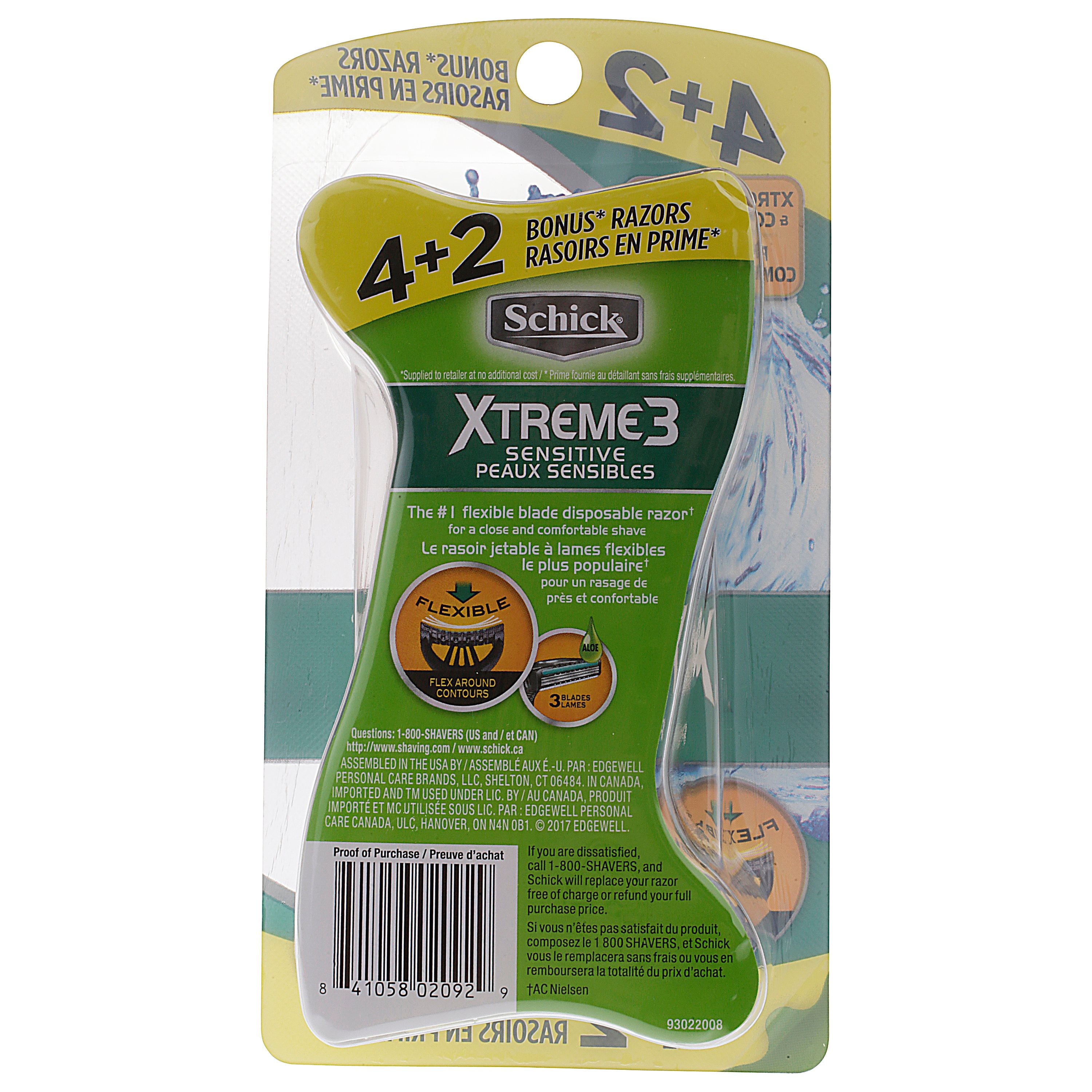 Schick Xtreme 3 Men's Disposable Razor Sensitive 4+2 Bonus