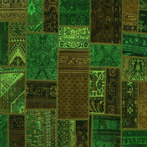 Ahgly Company Indoor Square Oriental Green Modern Area Rugs, 7' Square