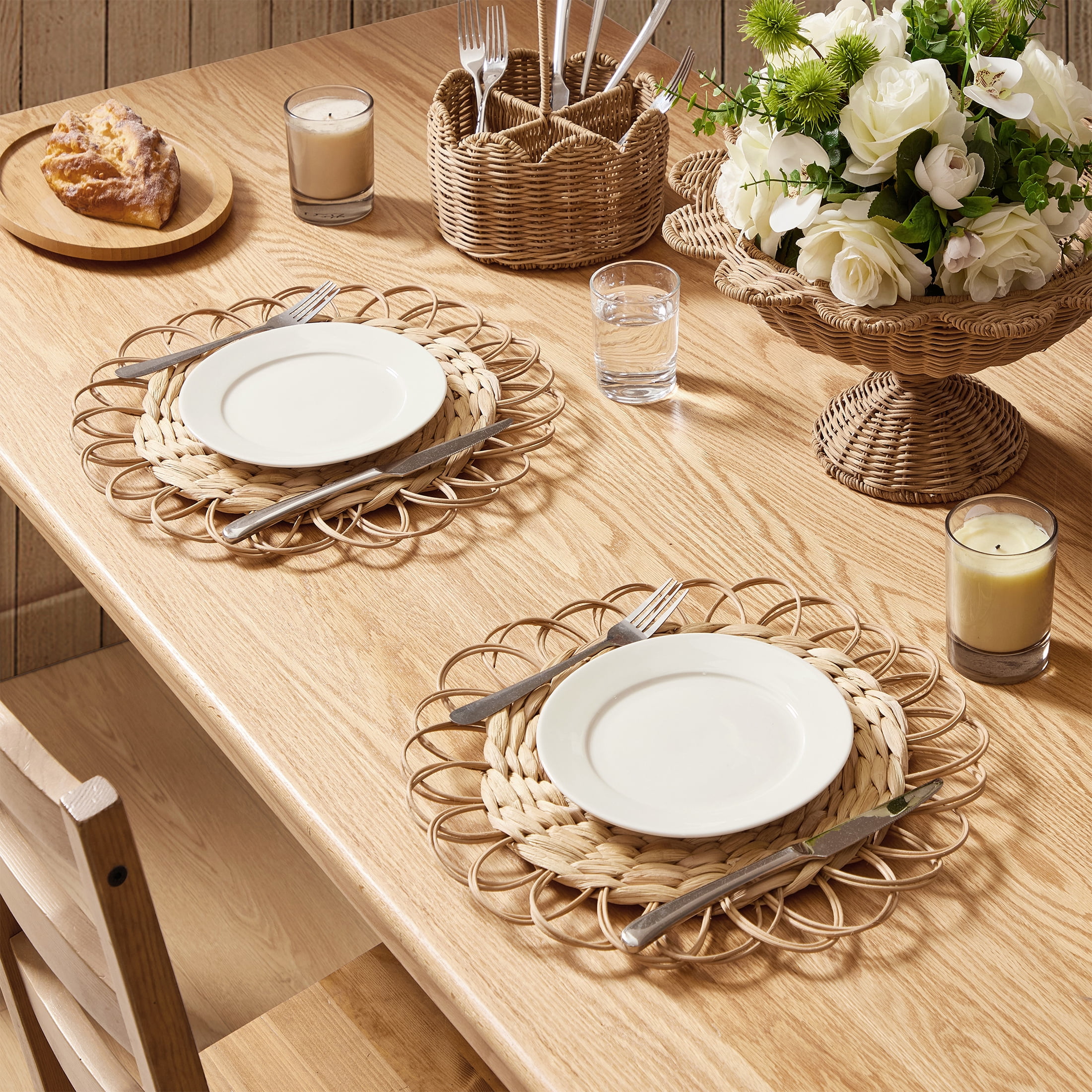 Rattan Scalloped Decorative Bowl, 7", by My Texas House