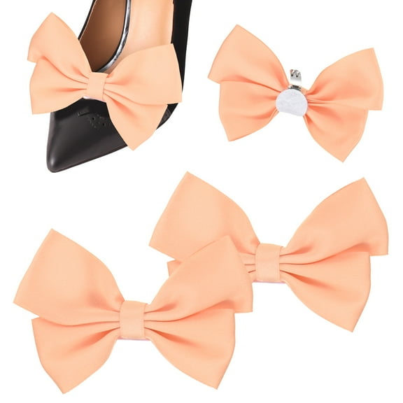 Uxcell 4-Pack Bow Shoe Clips, Satin Elegant Detachable Shoe Buckle Bridal Bow Heels Accessories [Tangerine]